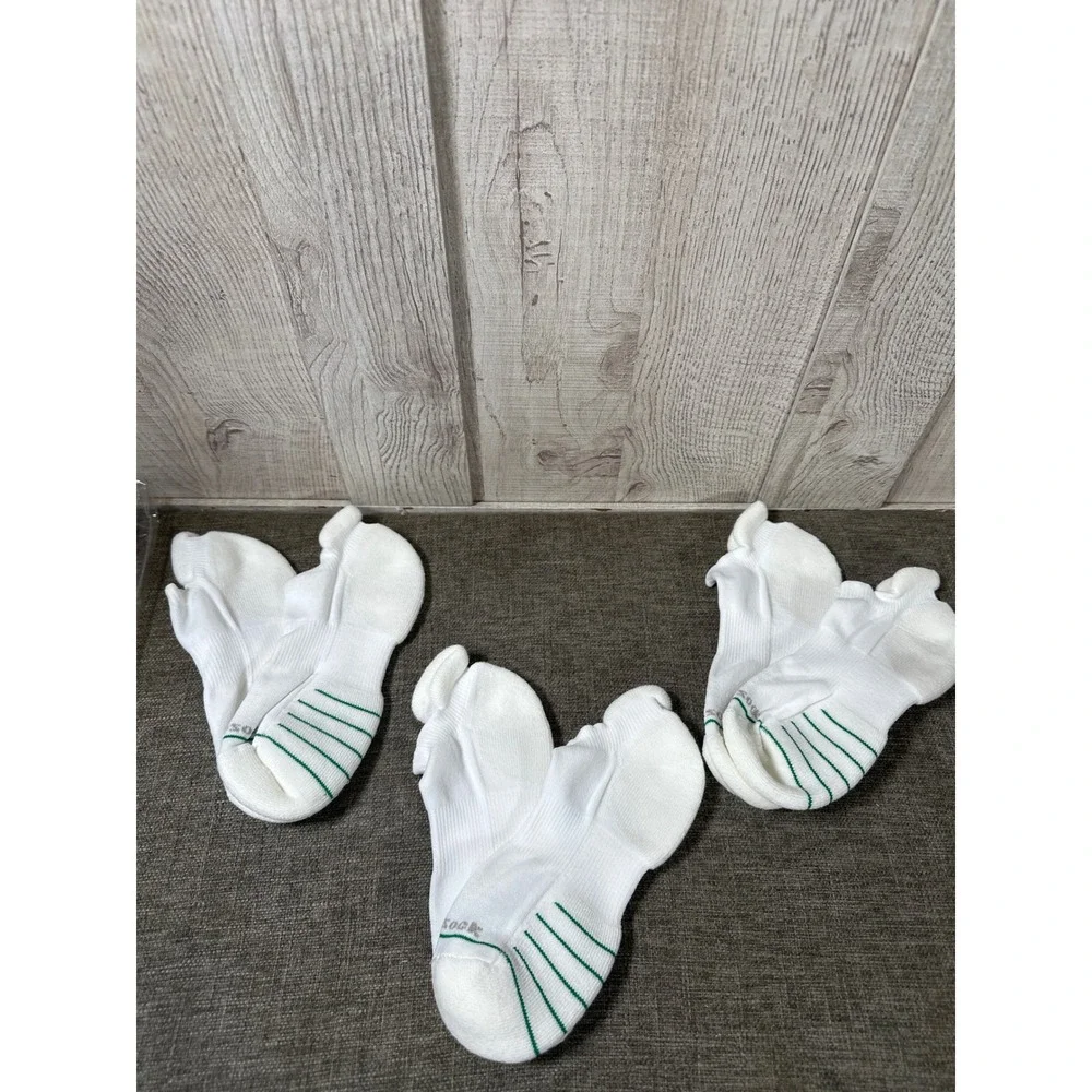 Eurosock Ace Silver No Show Tab Compression Socks 3PK White Green Stripe Size M